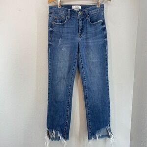 PISTOLA Fringe Hem Jeans 26 Denim High Waisted Straight Leg Cropped Medium Wash
